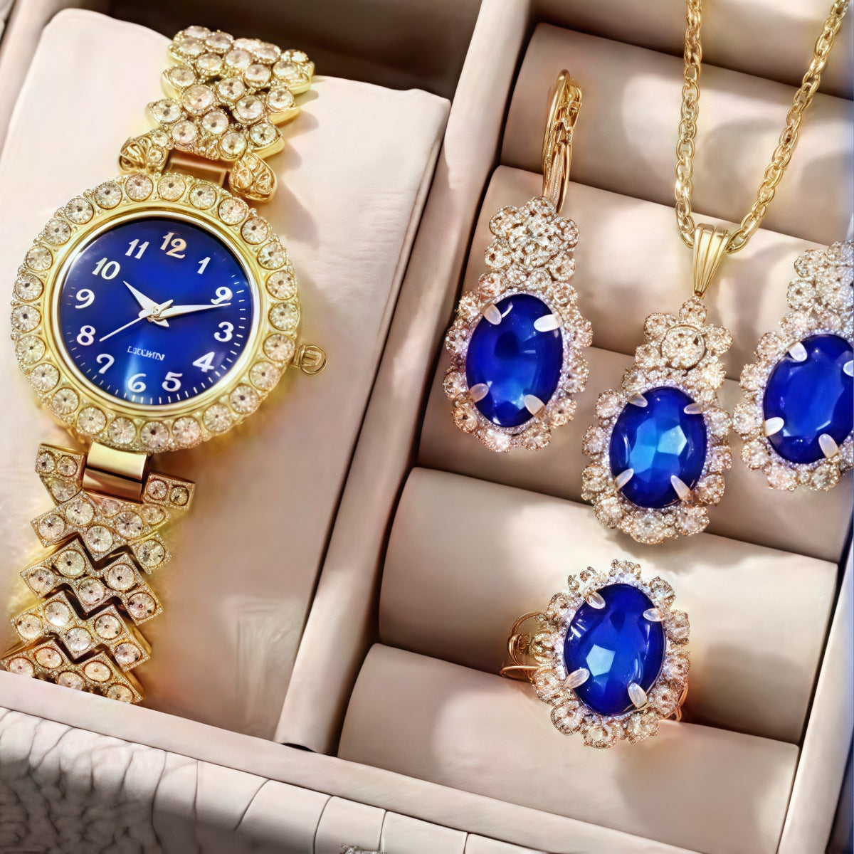 Women’s Colorful Crystal Quartz Watch Jewelry Suit