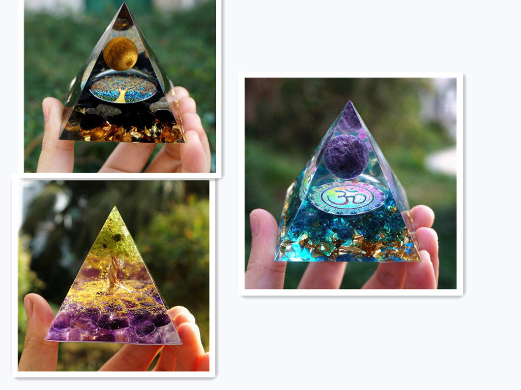 Tiger Eye Orgonite Pyramid with Amethyst