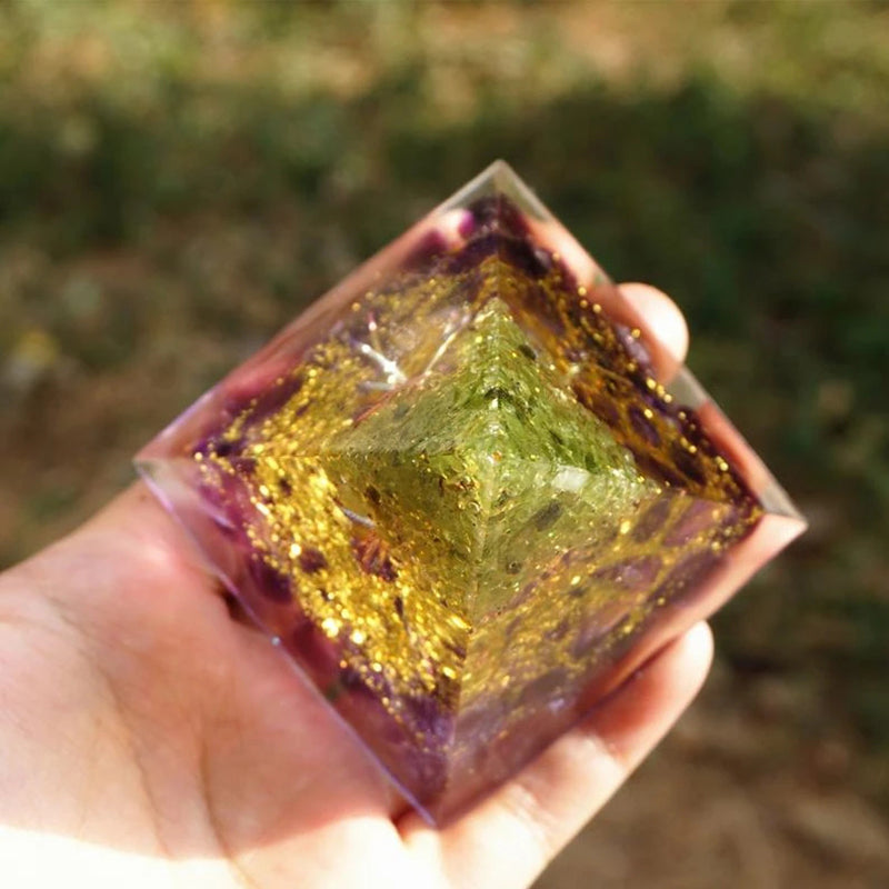 Tiger Eye Orgonite Pyramid with Amethyst