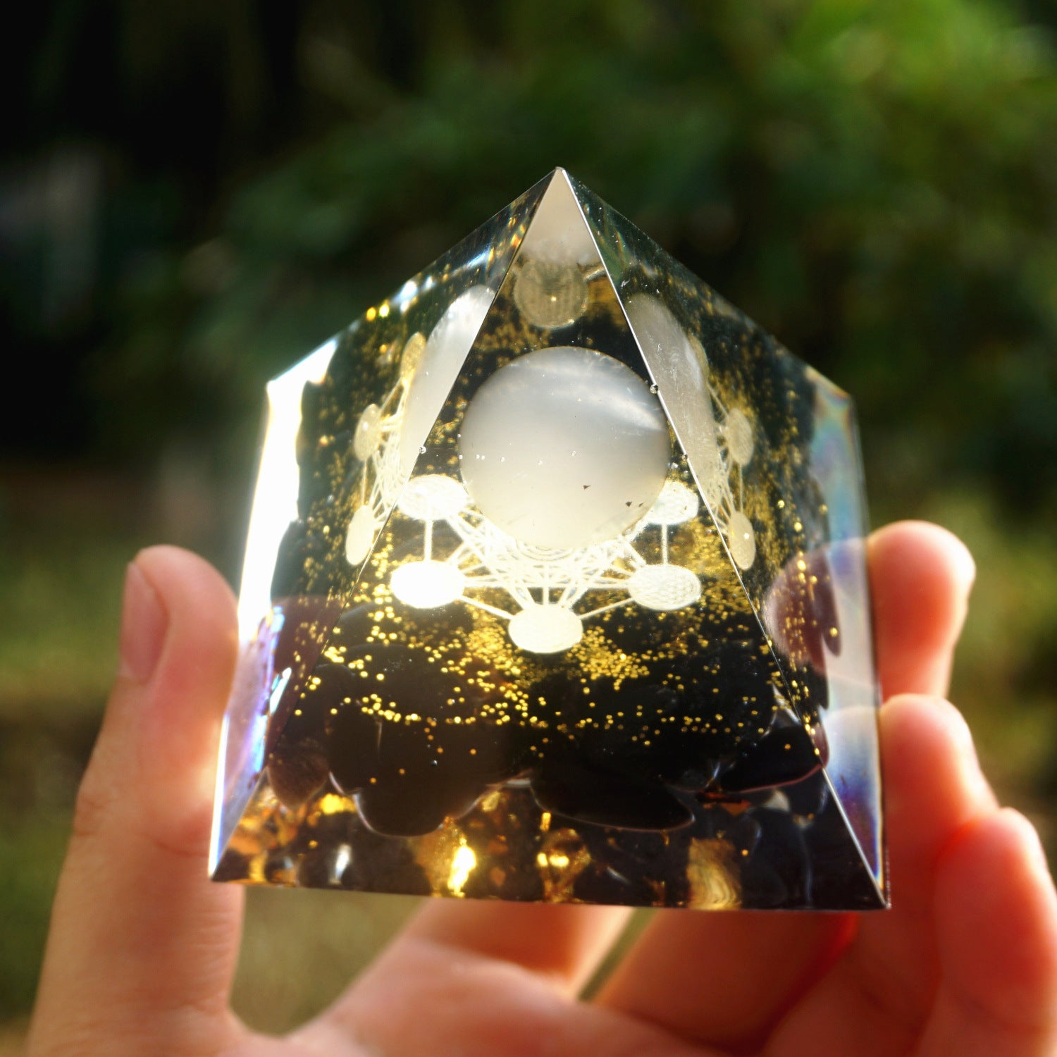 Tiger Eye Orgonite Pyramid with Amethyst