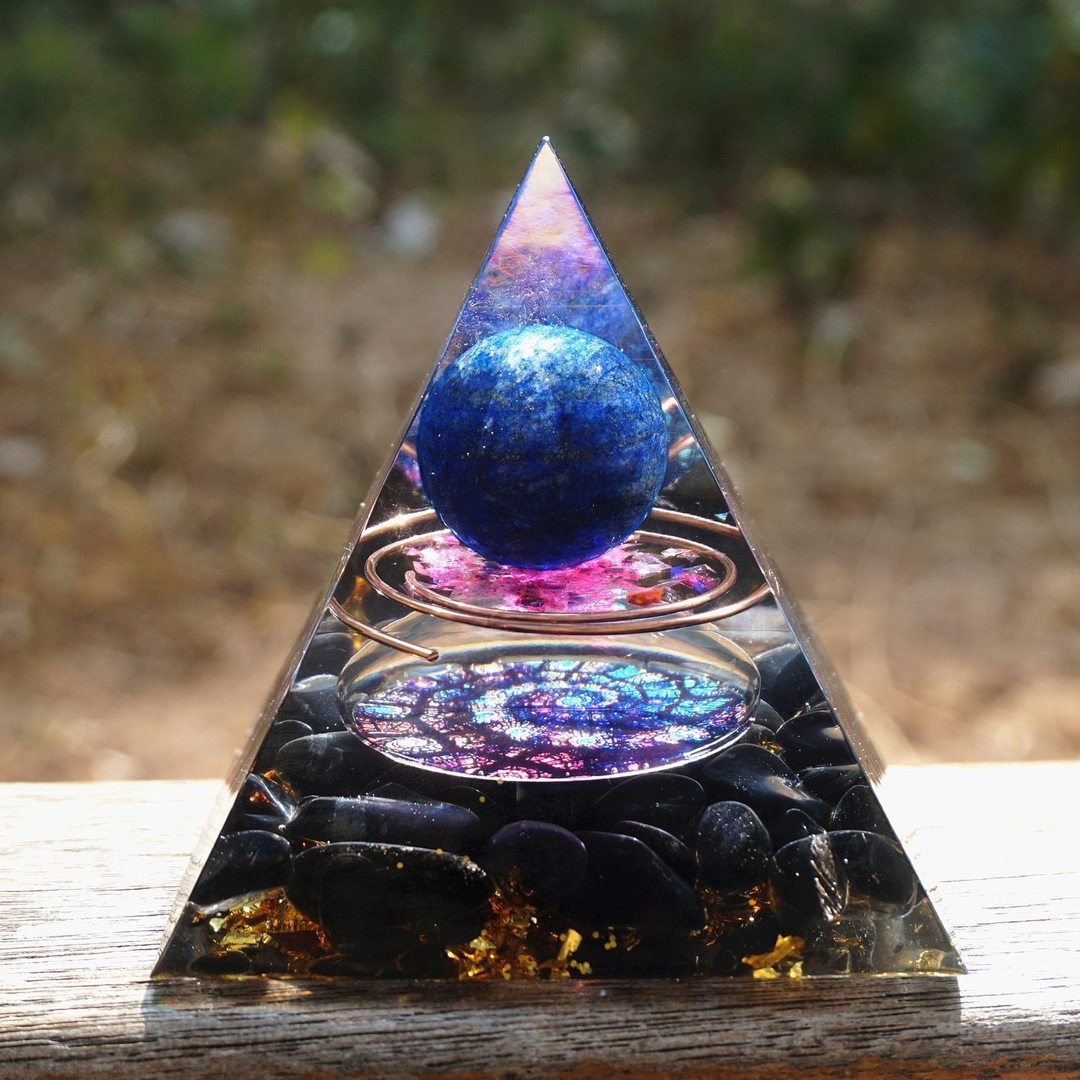 Tiger Eye Orgonite Pyramid with Amethyst