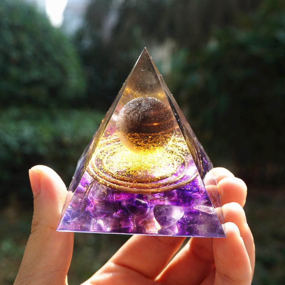 Tiger Eye Orgonite Pyramid with Amethyst