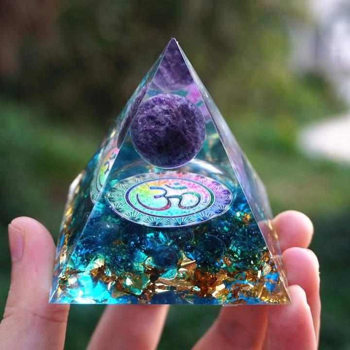 Tiger Eye Orgonite Pyramid with Amethyst