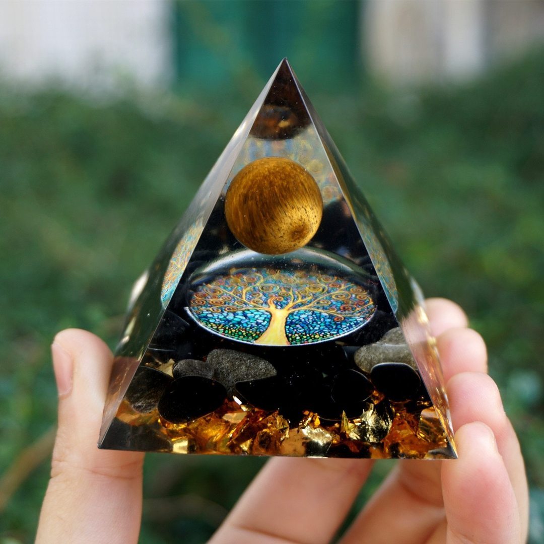 Tiger Eye Orgonite Pyramid with Amethyst