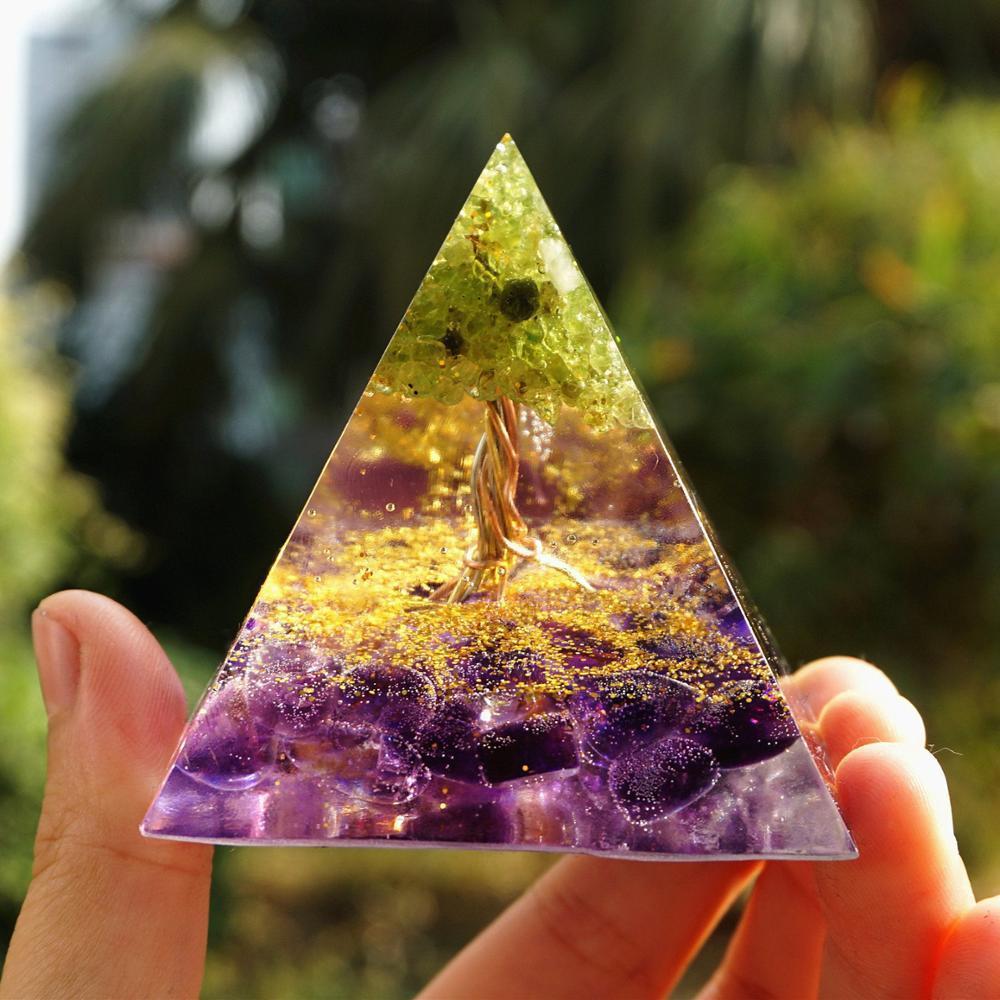Tiger Eye Orgonite Pyramid with Amethyst