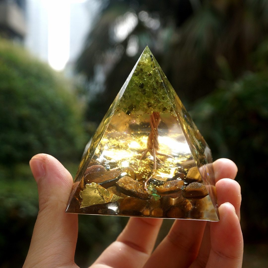 Tiger Eye Orgonite Pyramid with Amethyst