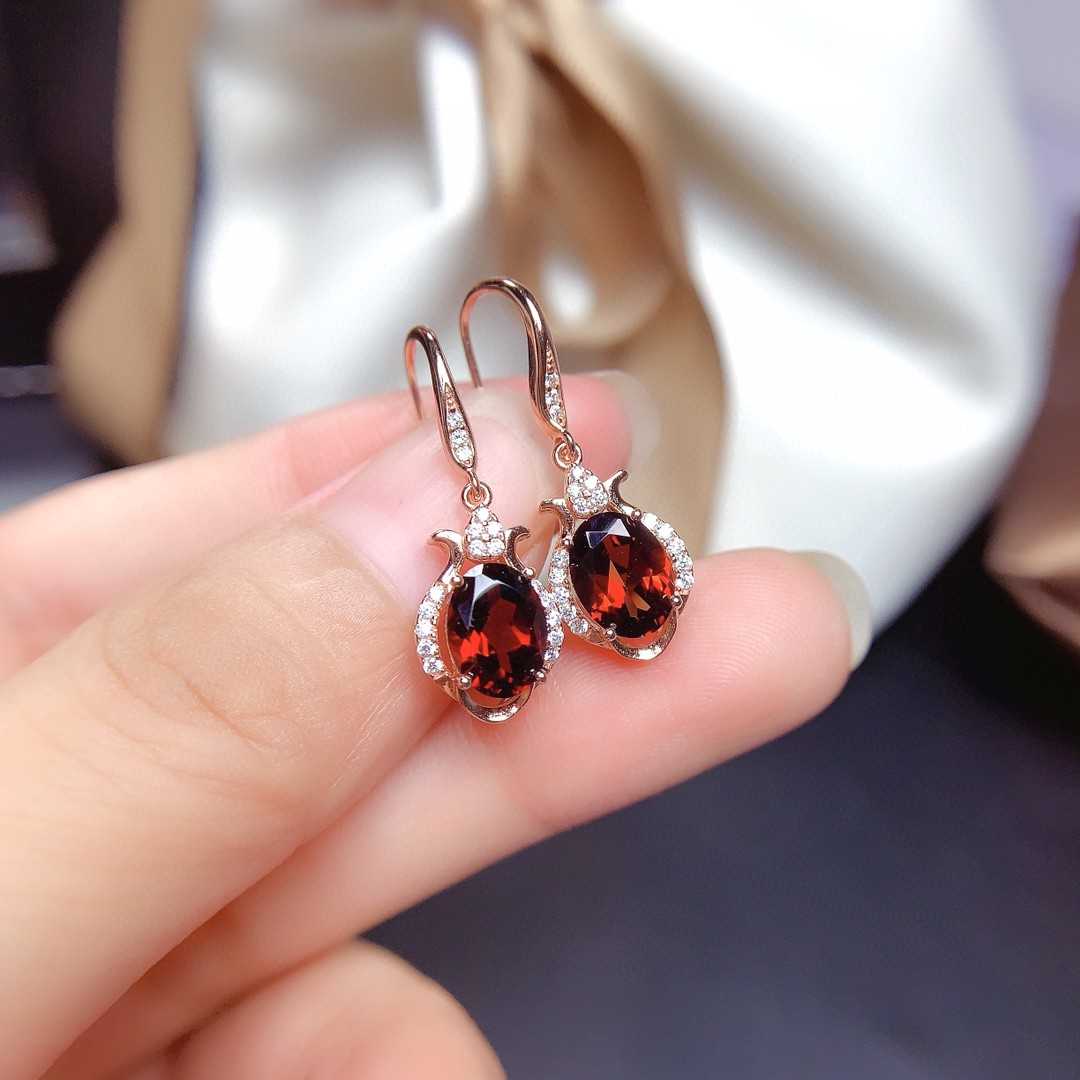 Natural Mozambique Garnet Earrings with Crystals