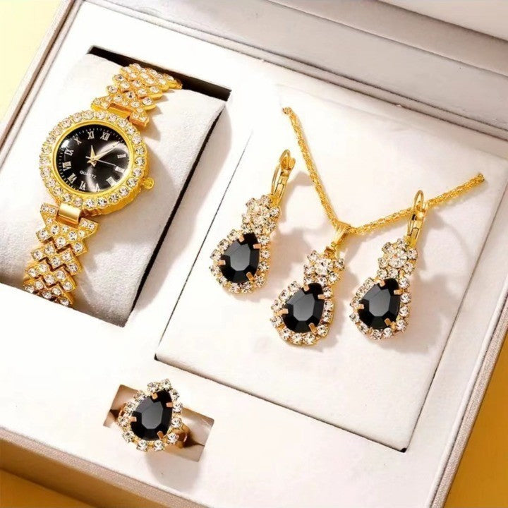 Women’s Colorful Crystal Quartz Watch Jewelry Suit