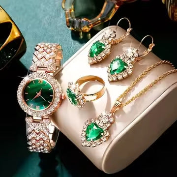Women’s Colorful Crystal Quartz Watch Jewelry Suit