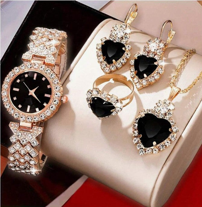 Women’s Colorful Crystal Quartz Watch Jewelry Suit