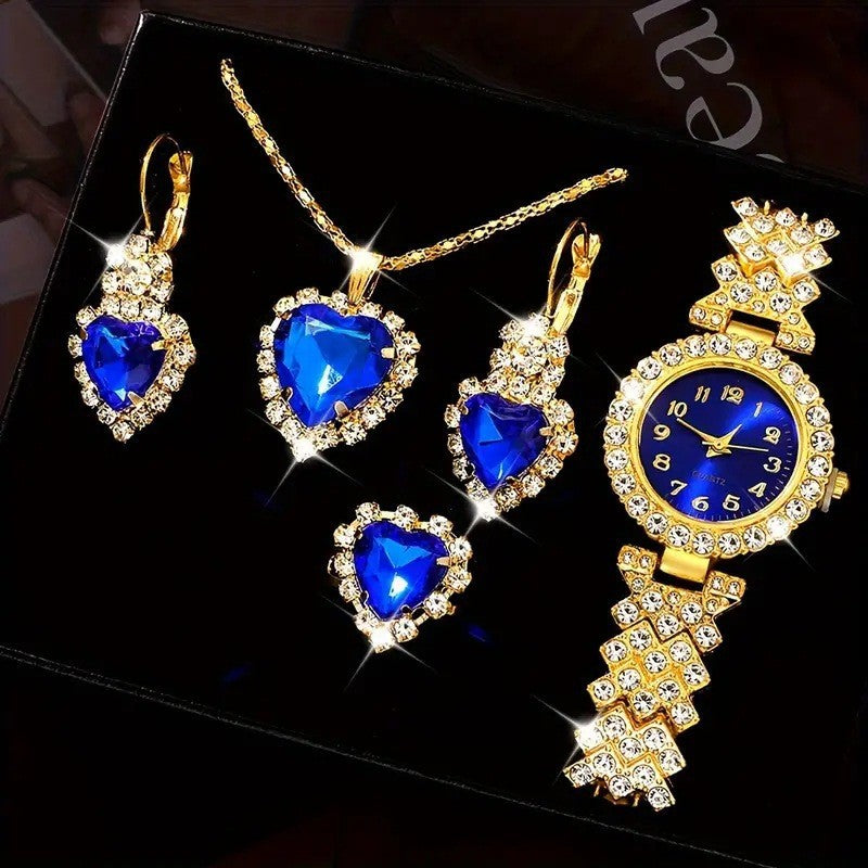 Women’s Colorful Crystal Quartz Watch Jewelry Suit