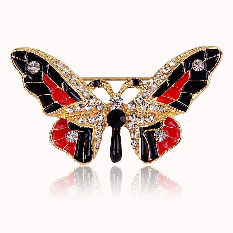 Women’s Stylish Butterfly Brooch with Colorful Crystal Dripping Alloy Design