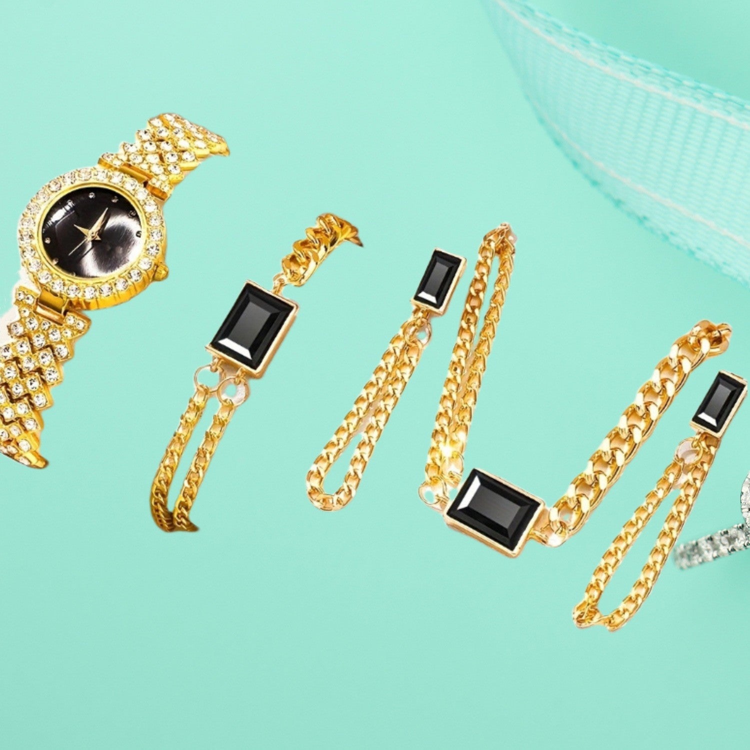 Women’s Colorful Crystal Quartz Watch Jewelry Suit