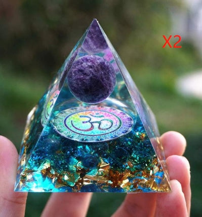 Tiger Eye Orgonite Pyramid with Amethyst