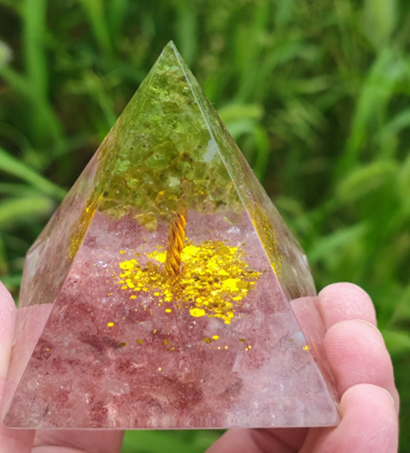 Tiger Eye Orgonite Pyramid with Amethyst