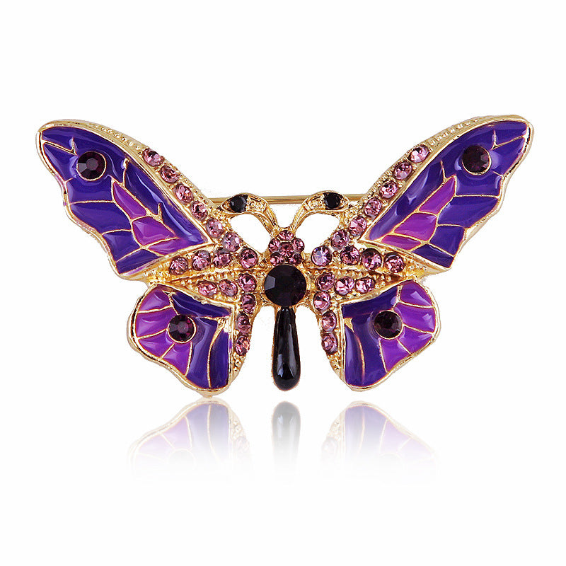 Women’s Stylish Butterfly Brooch with Colorful Crystal Dripping Alloy Design