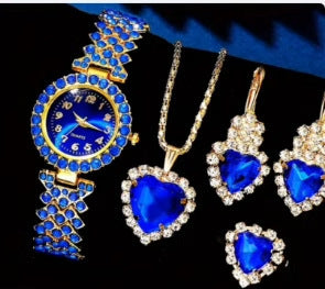 Women’s Colorful Crystal Quartz Watch Jewelry Suit