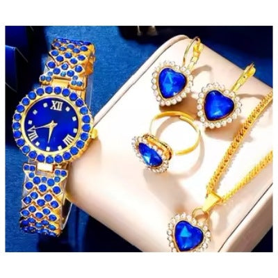 Women’s Colorful Crystal Quartz Watch Jewelry Suit
