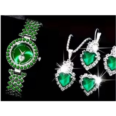 Women’s Colorful Crystal Quartz Watch Jewelry Suit