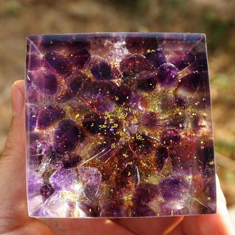 amethyst orgonite pyramid for chakra balancing and healing