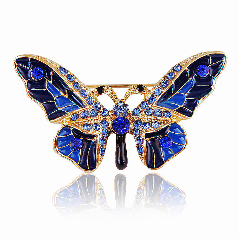 Women’s Stylish Butterfly Brooch with Colorful Crystal Dripping Alloy Design