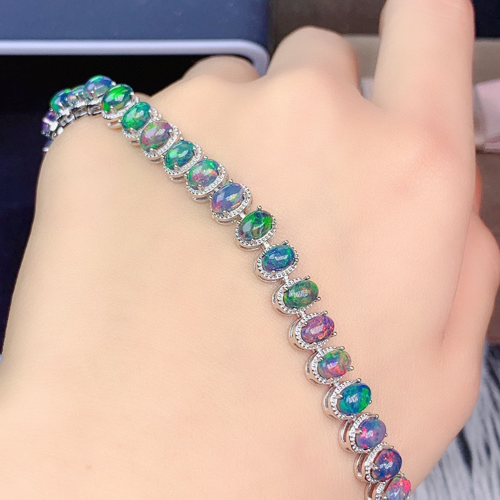 black opal gemstone bracelet with multi color shine