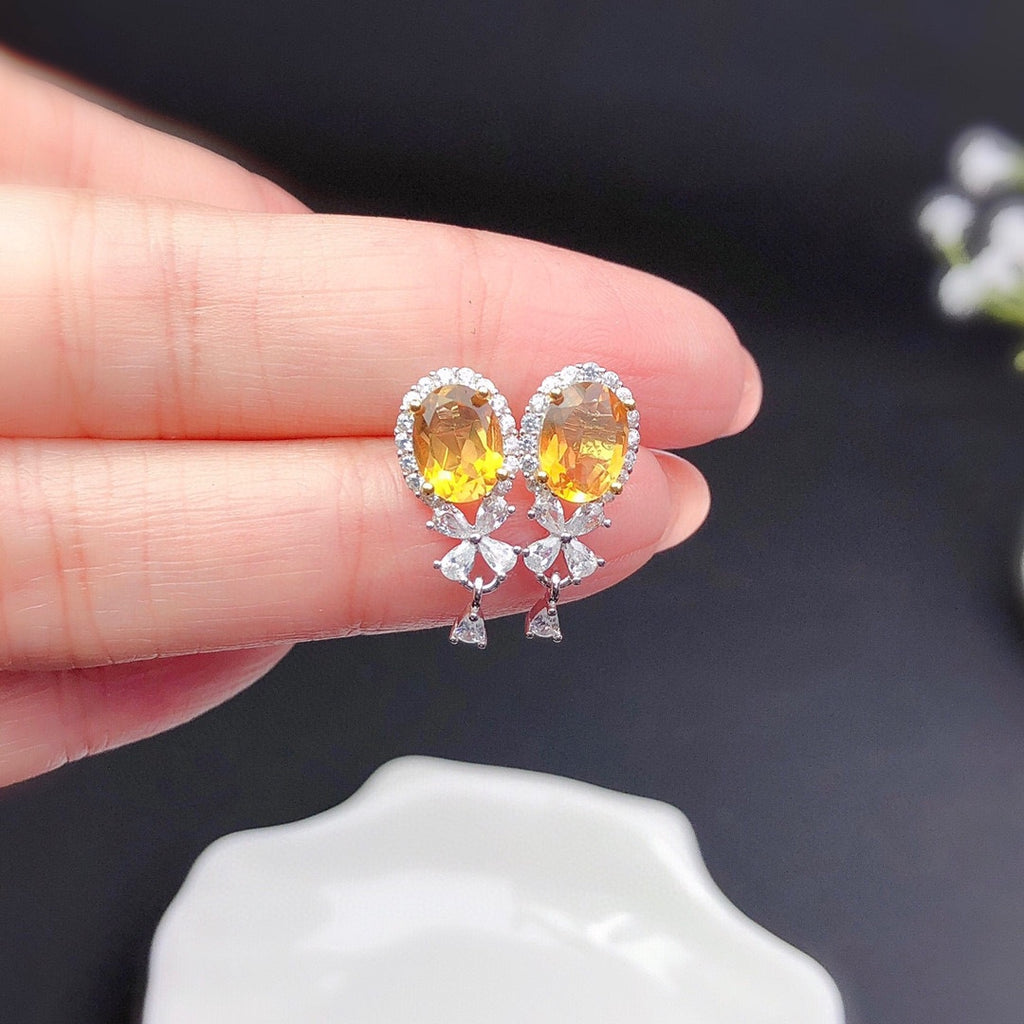 crystal citrine stud earrings with bright yellow shine