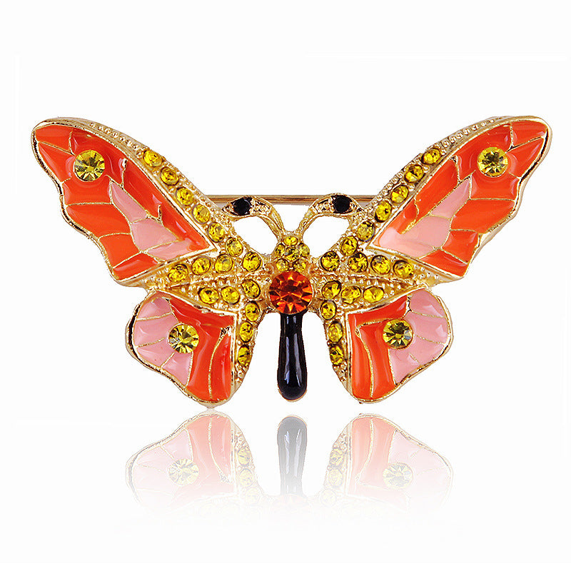 Women’s Stylish Butterfly Brooch with Colorful Crystal Dripping Alloy Design