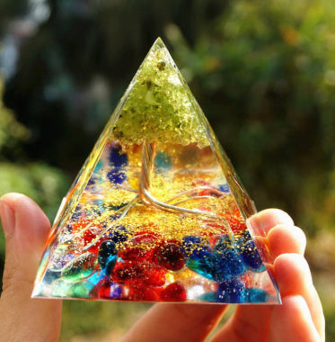 Tiger Eye Orgonite Pyramid with Amethyst
