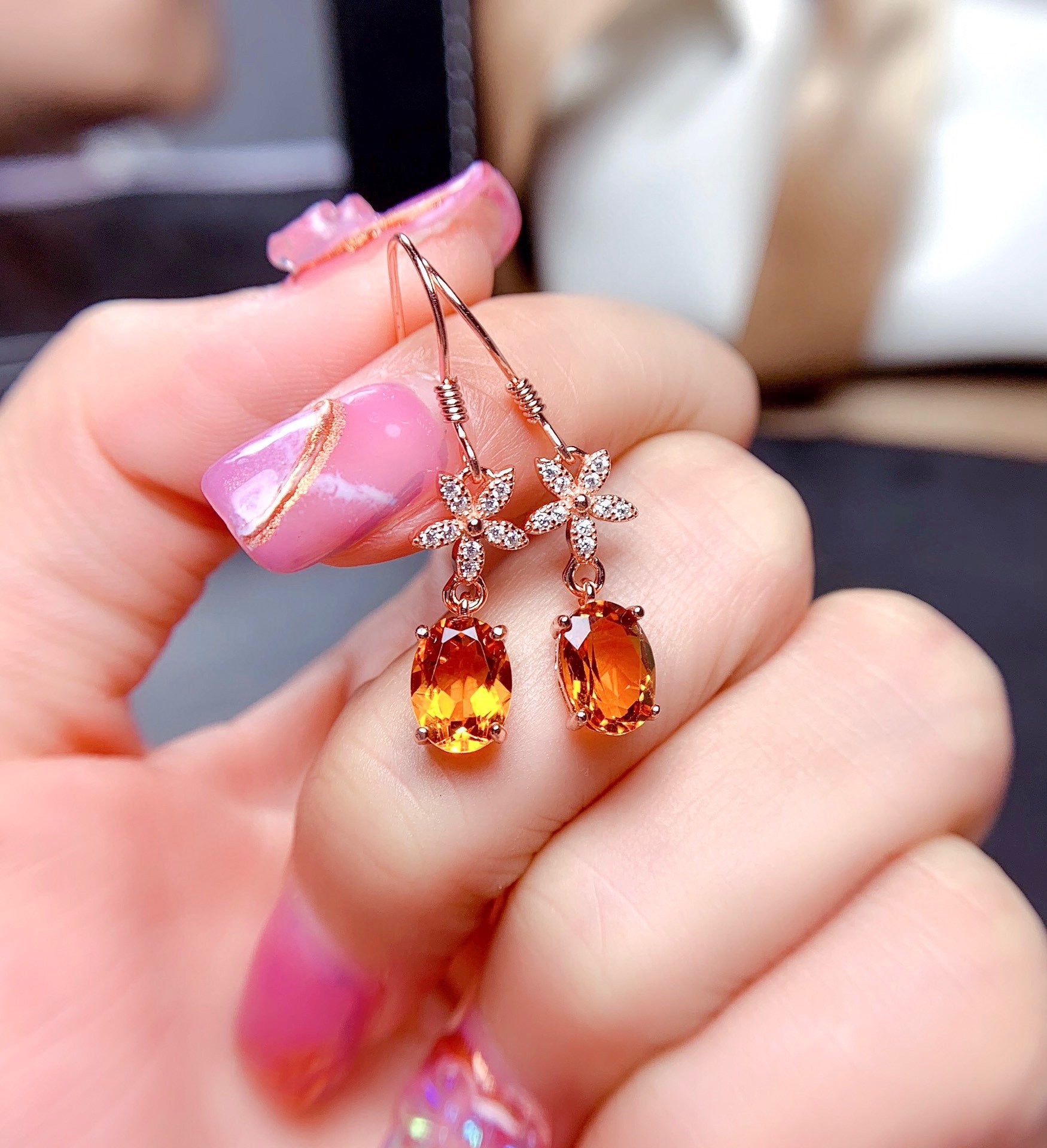 premium quality citrine earrings with clean crystal finish