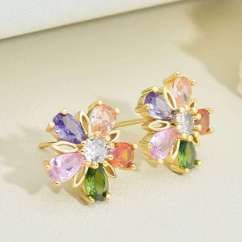 colorful crystal flower necklace earrings set for women