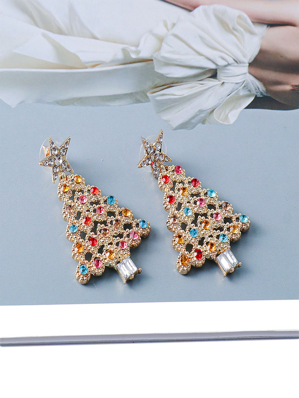 women christmas earrings colorful crystal design