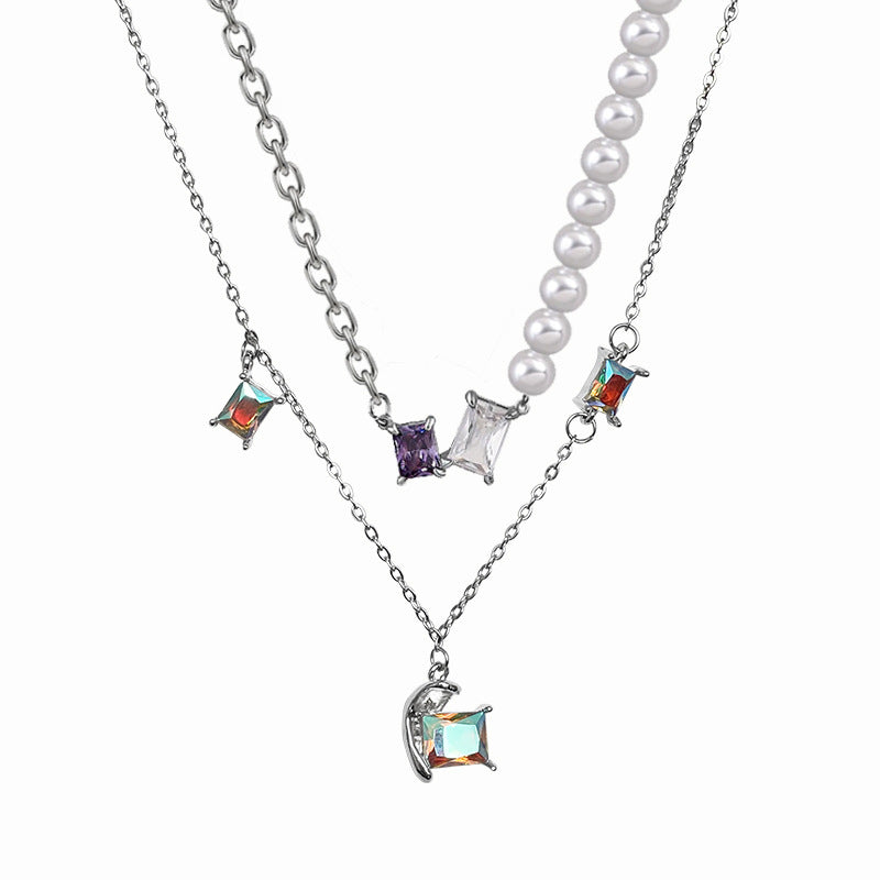 trendy half heart necklace with pearls and crystals
