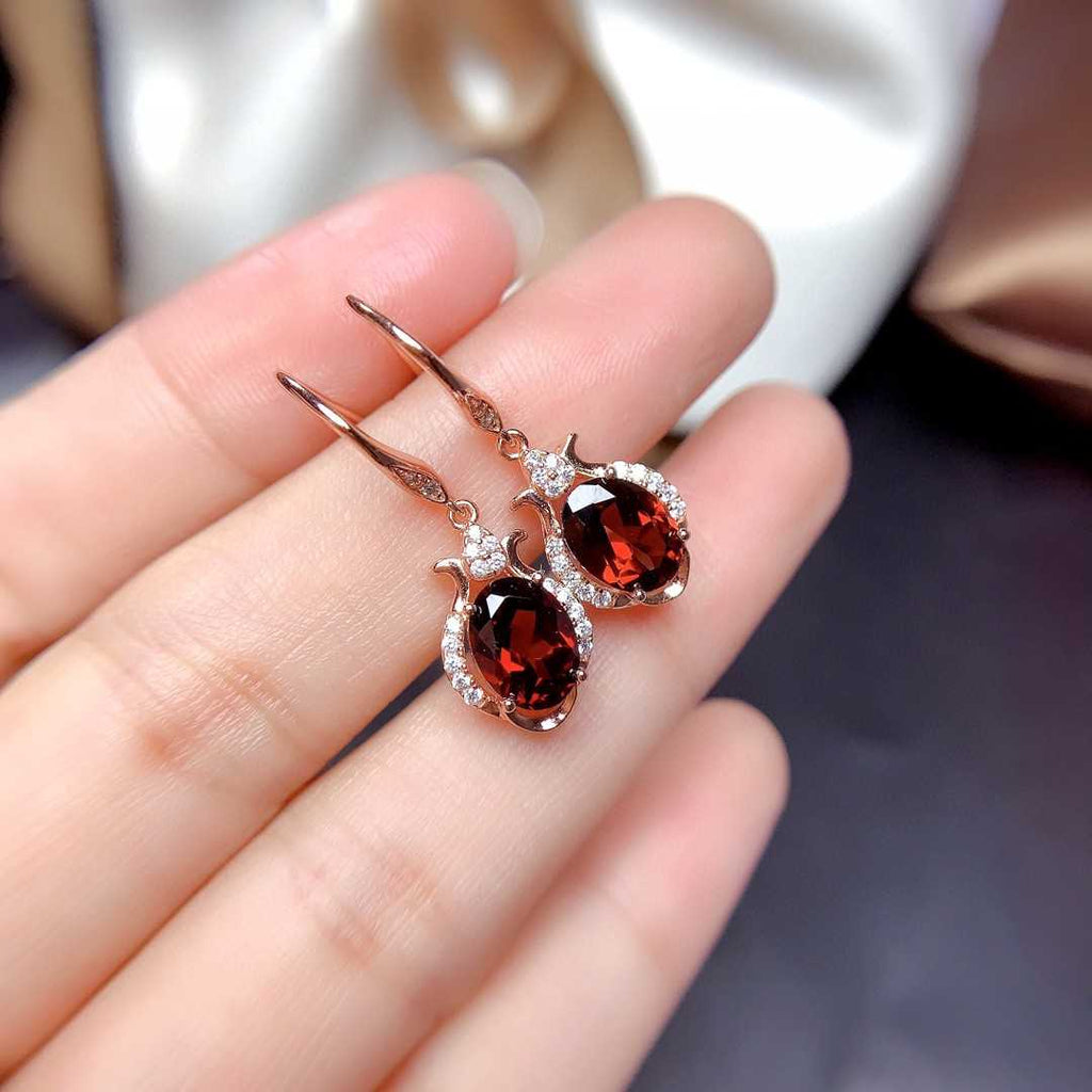 natural Mozambique garnet earrings with crystals elegant jewelry
