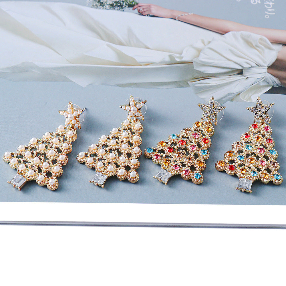 holiday earrings christmas tree design crystals