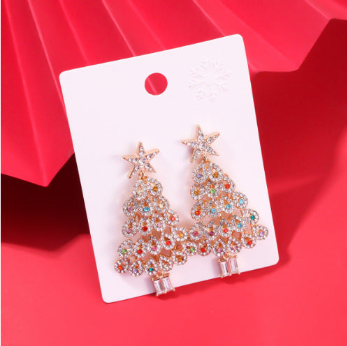festive christmas tree earrings with colorful stones