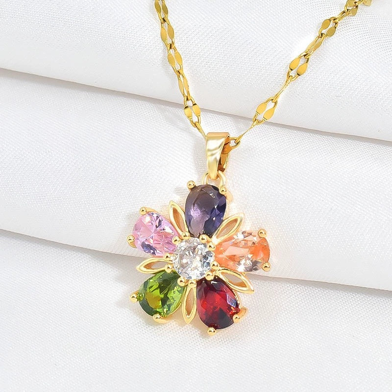 women gold flower crystal necklace set gift