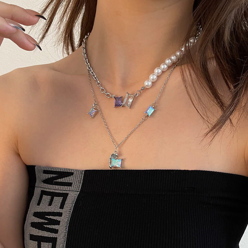 colorful crystal half heart pearl necklace elegant jewelry for women