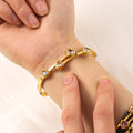 stylish love themed bracelet with colorful stones plated finish