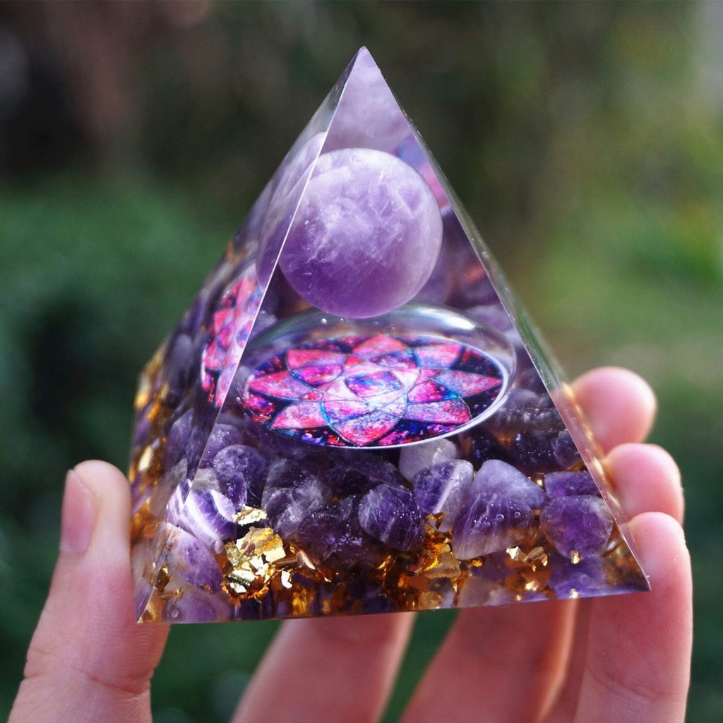 energy orgonite pyramid with natural stones meditation tool