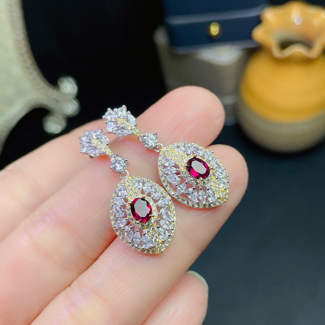 red garnet earrings for women elegant crystal design