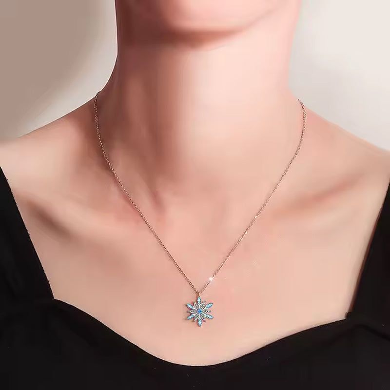 Elegant women snowflake crystal necklace close-up