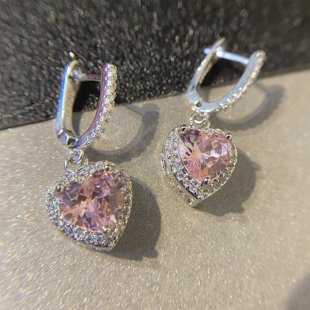 trendy rosy earrings with tassel and crystals