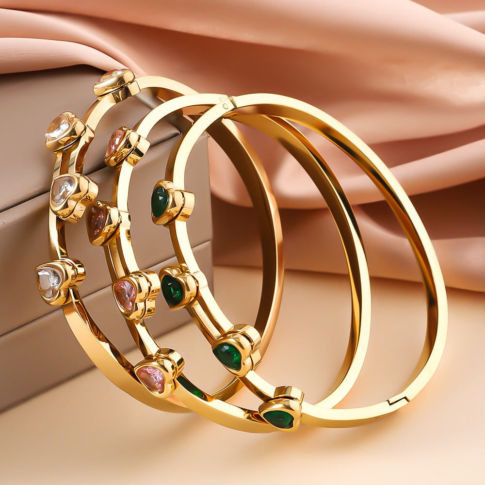 titanium steel bracelet with colorful crystal inlay stylish design