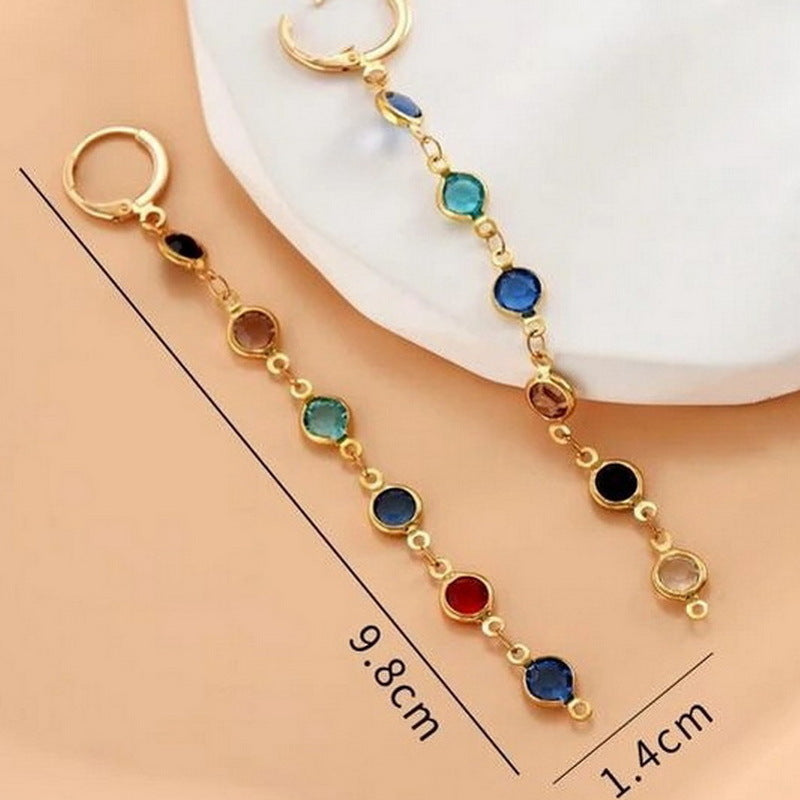 trendy geometric earrings with multicolor crystals