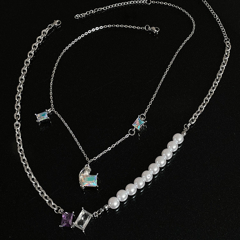pearl and crystal heart necklace for women gift jewelry