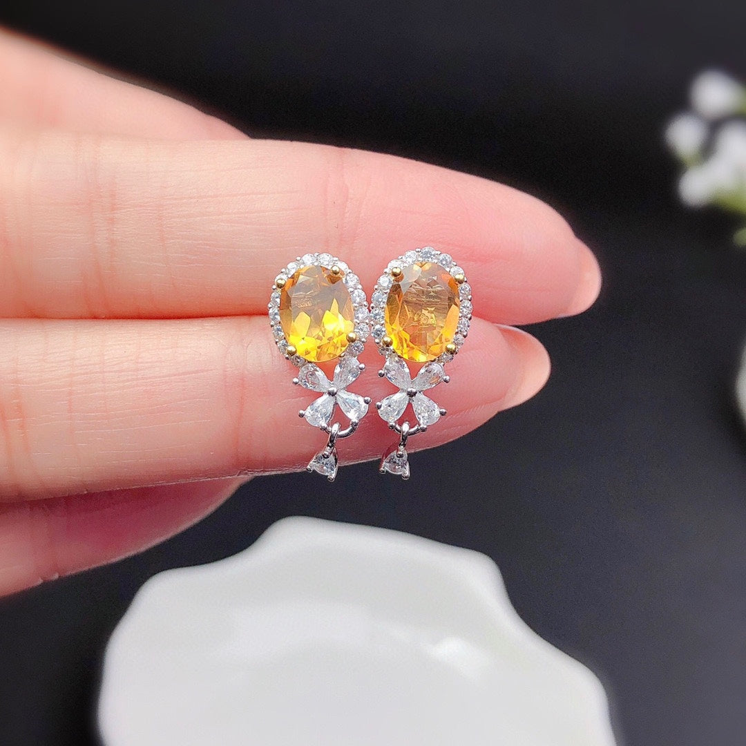 natural citrine stud earrings yellow crystal jewelry for women