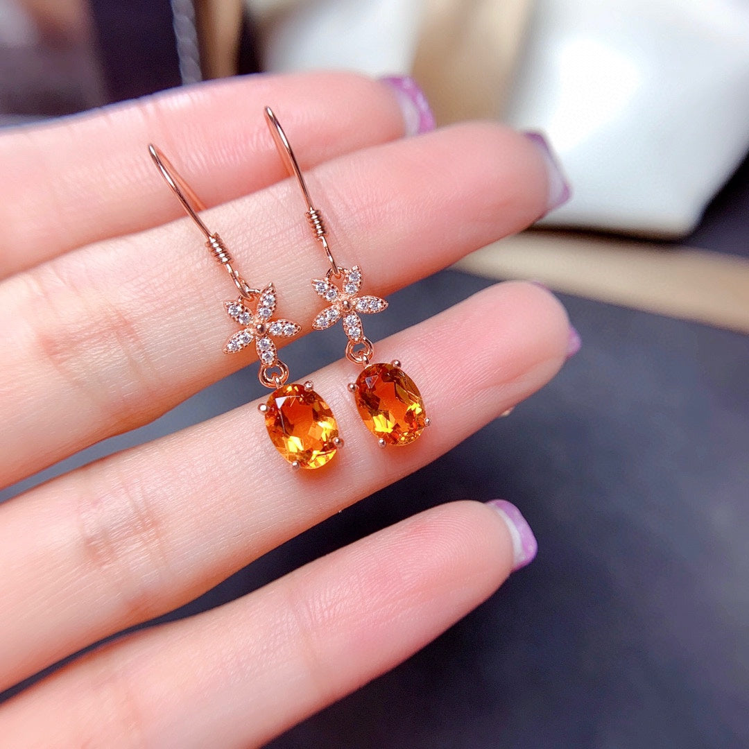 natural citrine earrings with clear crystals yellow gemstone jewelry