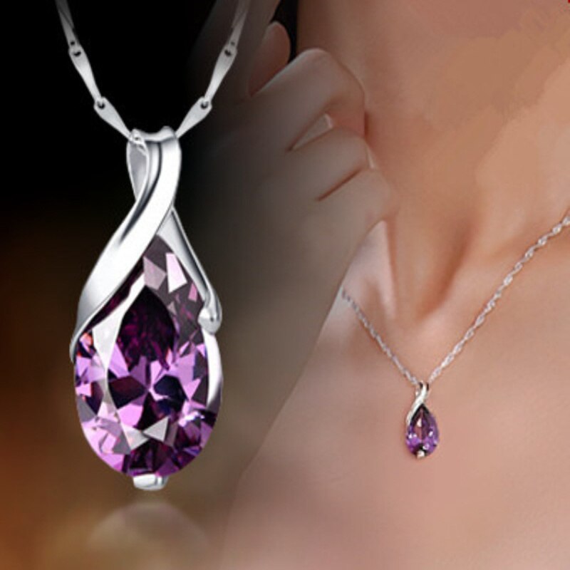 sterling silver pendant necklace with AAA zircon crystals for women