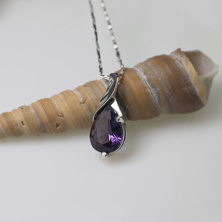 luxury silver necklace with zircon stone pendant